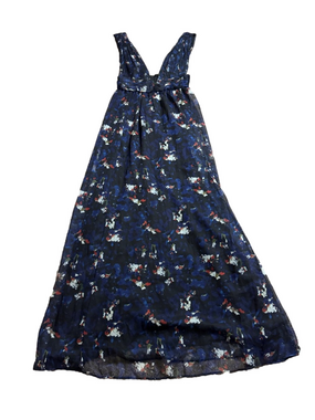 Luxxel Navy Floral Maxi Dress Deep V Sleeveless Flowy Boho Formal SIZE S